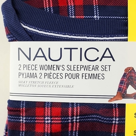 NWT NAUTICA Women's Sleepwear  Set 2 Piece Red Navy Fleece Plaid Stretch Sz S - Picture 4 of 8